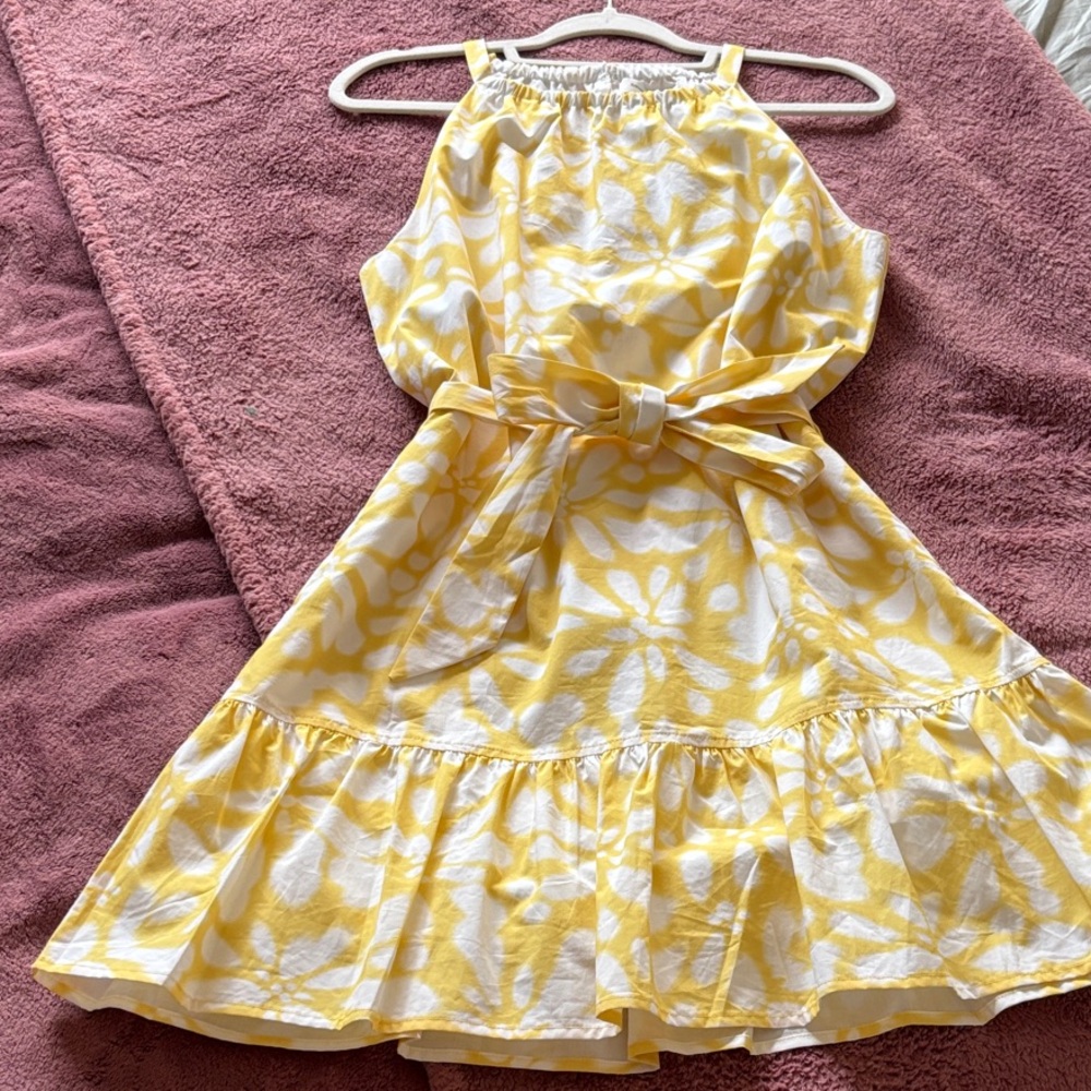Banana Republic Yellow and White Floral Halter Dress with Waist Tie
